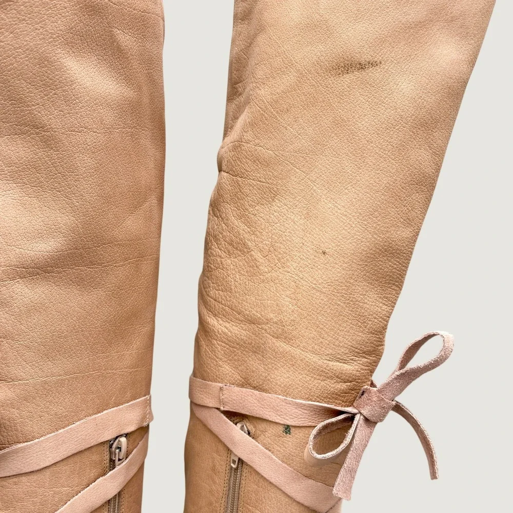 Free People Womens 37 6.5 West End Over The Knee Boots Camel Leather Gladiator